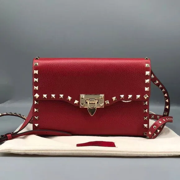 Valentino Garavani Rockstud Small Crossbody Bag Red Grainy Calfskin - Picture 1 of 15
